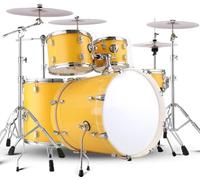 Full Size Adult Drum Set, Professional Percussion Instrument, Complete Drum Kit with Thickened Alloy Bracket for Beginner Stage Performance, Wood Grain Color
