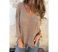 Full Size Casual V-Neck Knit Sweater Plus Size- Mocha Pullovers Everyday The Label Brown L