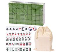 Full size Chinese mahjong game, traditional Chinese board game with 146 melamine resin mahjong tiles and large storage bag, portable table games for family leisure - Green