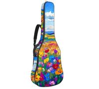 Full Size Guitar Bag, 40 41 42 inch Guitar Case Carry Bag for Electric Bass Classical Guitar, Art Sky Colorful Flowers Field