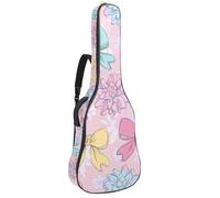 Full Size Guitar Bag, 40 41 42 inch Guitar Case Carry Bag for Electric Bass Classical Guitar, Cute Girly Bow and Floral Pastel Background