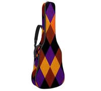 Full Size Guitar Bag, 40 41 42 inch Guitar Case Carry Bag for Electric Bass Classical Guitar, Halloween Orange Purple and Black Argyle Pattern