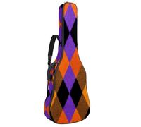 Full Size Guitar Bag, 40 41 42 inch Guitar Case Carry Bag for Electric Bass Classical Guitar, Orange Purple and Black Seamless Halloween Argyle Pattern