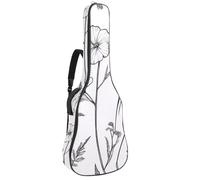 Full Size Guitar Bag, 40 41 42 inch Guitar Case Carry Bag for Electric Bass Classical Guitar, Thin Lines Meadow Wild Flowers and Leaves Silhouettes