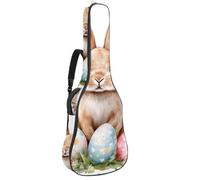Full Size Guitar Bag, 40 41 42 inch Guitar Case Carry Bag for Electric Bass Classical Guitar, Watercolor Cute Easter Rabbit Eggs and Flowers