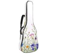 Full Size Guitar Bag, 40 41 42 inch Guitar Case Carry Bag for Electric Bass Classical Guitar, Watercolor Wild Flowers and Yellow Butterflies