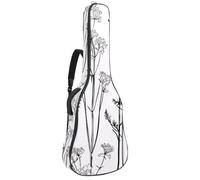 Full Size Guitar Bag, Waterproof Guitar Cover Carry Case for Acoustic Classical Electric Guitars, Black Lines Meadow Wild Flowers and Leaves
