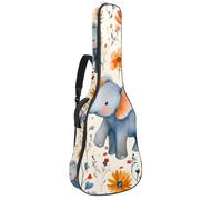 Full Size Guitar Bag, Waterproof Guitar Cover Carry Case for Acoustic Classical Electric Guitars, Cartoon Elephants Wild Flowers and Plants