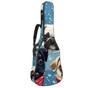Full Size Guitar Bag, Waterproof Guitar Cover Carry Case for Acoustic Classical Electric Guitars, Cute Pugs Faces Winter Animals Around Snow