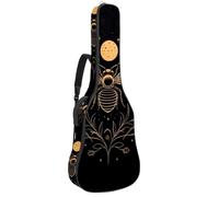 Full Size Guitar Bag, Waterproof Guitar Cover Carry Case for Acoustic Classical Electric Guitars, Golden Bee Plants Flowers Phases of The Moon Stars Pattern