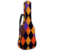 Full Size Guitar Bag, Waterproof Guitar Cover Carry Case for Acoustic Classical Electric Guitars, Halloween Orange Purple and Black Seamless Argyle Pattern