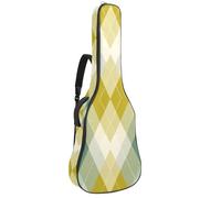 Full Size Guitar Bag, Waterproof Guitar Cover Carry Case for Acoustic Classical Electric Guitars, Pastel Yellow Sage Green and Teal Argyle Pattern