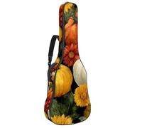 Full Size Guitar Bag, Waterproof Guitar Cover Carry Case for Acoustic Classical Electric Guitars, Thanksgiving Fall Harvest Festival Pumpkins and Sunflower Flowers