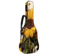 Full Size Guitar Bag, Waterproof Guitar Cover Carry Case for Acoustic Classical Electric Guitars, Vintage Yellow Flowers Sunflower Bouquet