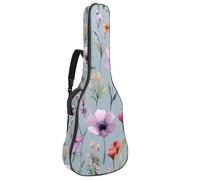 Full Size Guitar Bag, Waterproof Guitar Cover Carry Case for Acoustic Classical Electric Guitars, Watercolor Wild Flowers Colored Background