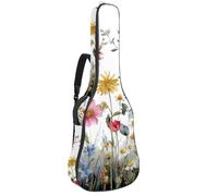 Full Size Guitar Bag, Waterproof Guitar Cover Carry Case for Acoustic Classical Electric Guitars, Watercolor Wildflowers Bee and Dragonfly