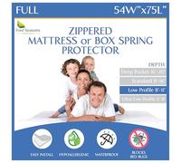 Full Size Mattress or Box Spring Encasement (8"-11" Depth) Waterproof Zippered Protector Hypoallergenic Premium Bedbug Double Size Bed Cover Protects from Dust White