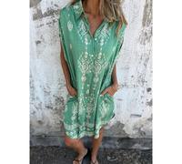 Full Size Printed Short Sleeve Button-Up Shirt Dress Plus Size- Everyday The Label Green 14