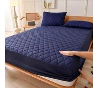 Full Size Quilted Mattress Protector,TPU Waterproof Backing，11" Deep Pocket Full Wrap, Soft Breathable Machine Washable，Wavy Diamond Pattern For Home Hotel(Navy Blue,137x190cm/54x75in)