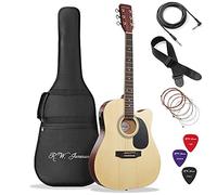 Full Size Thinline Acoustic Electric Guitar with Gig Bag Case & Picks - Natural Finish