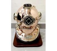 Full-Size U.S. Navy Mark V Copper & Brass Diving Helmet Replica with Wooden Base