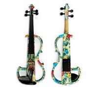 Full Size Violin Advanced Electric Art Violin Colored Flowers Solid Wood Silent Violin Full Size 4/4 Ebony Fittings W/Parts
