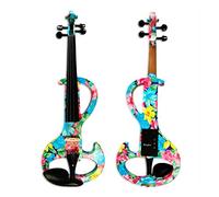 Full Size Violin Electric Art Violin Colorful Flowers Painted Solid Wood Silent Violin 4/4 Ebony Parts W/Case Bow Cable
