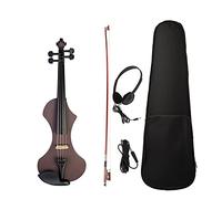Full Size Violin Electric Violin Hand-Carved Solid Wood Violin Body Brazilwood Octagonal Bow Stringed Instruments (Color : Dark red)