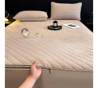 Full Size Waterproof Fitted Mattress Protector, 6-Side Zippered Encasement Cover, Noiseless, Breathable, Absorbent Cover, Deep Pocket Fits 12 Inch Mattress(Khaki,150x200cm+15cm)