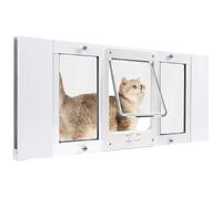 Full-Size Window Pet Door for Cat&Small Dog, Fits 28"-32" Width Windows, Quick-Fit Cat Door Window Insert, 4 Locking Mechanisms, Magnetic Closure Cat Window Door,Aluminum Frame Pet Door for Window