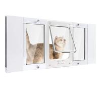 Full-Size Window Pet Door for Cats & Small Dogs, Fits 24"-28" Width Sliding Windows, Easy to Install, No-Damage Cat Door for Window, Magnetic Closure Cat Door Window Insert, Weatherproof Cat Door
