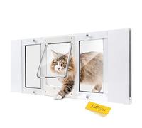 Full-Size Window Pet Door for Cats & Small Dogs, Width Adjustable Fits Sliding Windows, 10-Min Install, Aluminum Frame, HD High-Transparency Glass, Weatherproof Design, Magnetic Close