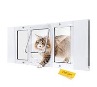 Full-Size Window Pet Door for Cats & Small Dogs, Width Adjustable Fits Sliding Windows, 10-Min Install, Aluminum Frame, HD High-Transparency Glass, Weatherproof Design, Magnetic Close