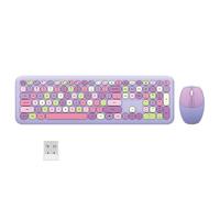 Full Size Wireless Keyboard and Mouse Combo, Silent Thin and Lightweight Membrane Keyboard, Cute Candy Colors, 2.4G USB Wireless, Compatible with Notebook, PC (Purple)