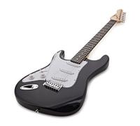 Full-Sized Left Handed Electric Guitar LA Series by Gear4music, Black | Left-Handed and Ready to Play, Smooth Maple Neck with Lightweight Paulownia Body, Three Single-Coils, Gig Bag, Black
