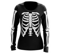 Full Skeleton Body Womens Long Sleeve T Shirt - Fancy Dress Halloween Bones Costume Gift Idea for Her - Funny Unique Unisex Scary Disguise, S, Black