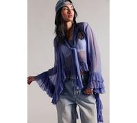 Full Sleeve Frill Top at Free People in Blue Suede, Size: Medium - female