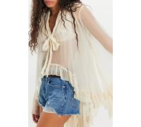 Full Sleeve Frill Top at Free People in Ivory, Size: XL - female
