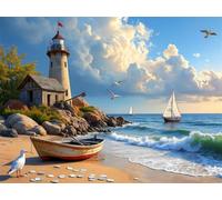 Full Square Round Diamond Mosaic Seaside Landscape Craft Kit Ship DIY Diamond Painting Lighthouse Handicraft 30 * 40cm