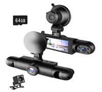 Full View Car Dashcam System, 360° 4 Channel Dash Camera with Front Rear Left Right Cameras, 1080p Full HD Recording with 64gb Sd Card, Infrared Night Vision, G-Sensor, Loop Recording