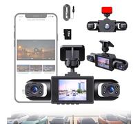 Full View Car Dashcam System Wireless, 360° Upgraded 1080p 4 Channel Dash Cam, Wireless, HD Night Vision, Loop Recording, Parking Monitor with 32GB Card (Three Lenses)