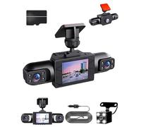 Full View Car Dashcam System Wireless, 4CH 360° Dash Cam, 1080p HD CarCamera Wireless with Adjustable Lenses, Night Vision, Loop Recording, 24h Parking Monitor with 32gb Card (Front+left+right)