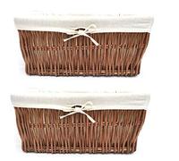 Full Wicker Strong Wider Big Deep Large Wicker Lined Handle Storage Basket Xmas Hamper Basket Gift[Oak,Set of 2 X Large]