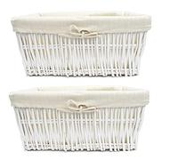 Full Wicker Strong Wider Big Deep Large Wicker Lined Handle Storage Basket Xmas Hamper Basket Gift[White,Set of 2 Medium]