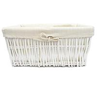 Full Wicker Strong Wider Big Deep Large Wicker Lined Handle Storage Basket Xmas Hamper Basket Gift[White,Large 46x35x19.5cm]