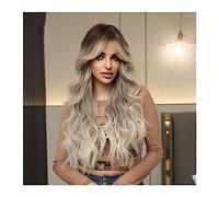 Full Wig Blonde Ombre Brown Synthetic Wig Long Wavy Wigs with Bangs Daily Cosplay Party Use Heat Resistant Fiber for Women