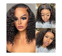 Full Wig Short Curly Bob Human Hair Wig Water Wave 4x4 Transparent Lace Closure Wigs for Women 8-14" Pre Plucked Peruvian with Baby(10inches)