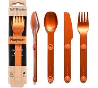 FULL WINDSOR - MAGWARE Magnetic Camping Cutlery Set - Travel Utensils for Camping, Cooking, and Outdoor Dining - Knife, Fork & Spoon - Portable Silverware with Pouch - Orange (3 PCS)