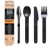 FULL WINDSOR - MAGWARE Magnetic Camping Cutlery Set - Travel Utensils for Camping, Cooking, and Outdoor Dining - Knife, Fork & Spoon - Portable Silverware with Pouch - Black (3 PCS)