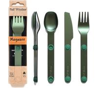 FULL WINDSOR - MAGWARE Magnetic Camping Cutlery Set - Travel Utensils for Camping, Cooking, and Outdoor Dining - Knife, Fork & Spoon - Portable Silverware with Pouch - Green (3 PCS)